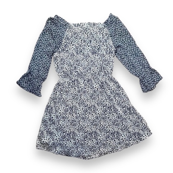 Loft Off The Shoulder Flower Print Mini‎ Dress Small Long Sleeve Flowy Chiffon - Picture 2 of 4